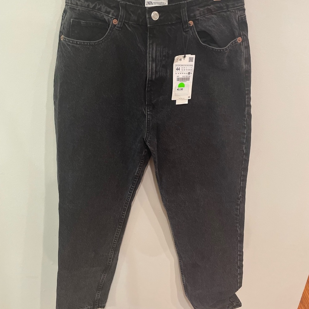 Zara Jeans Womens Size 8 Classic Mom Fit Black High-Rise Ankle Length Dark Wash